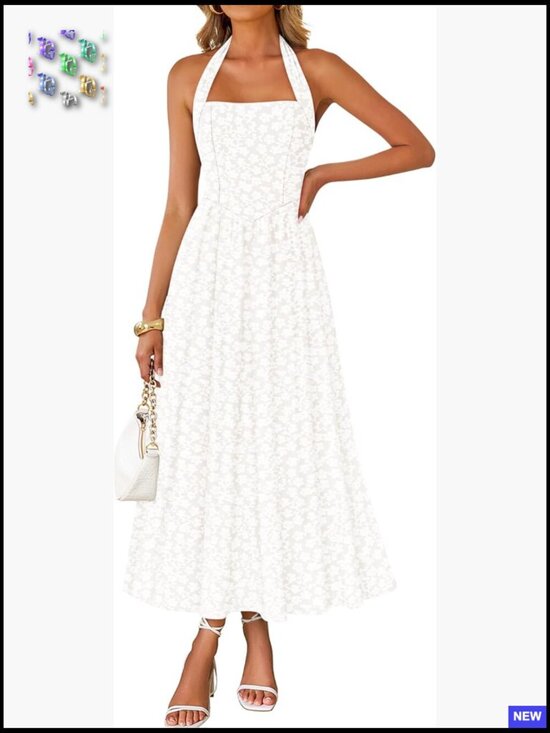 Dresses & Skirts - Floral Halter Maxi Dress Elegant A-Line Summer Wedding Guest Cocktail Party
